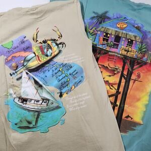 Lot 2 Vtg Caribbean Soul T-shirt Men Medium Graphic Margaritaville Buffet Beach